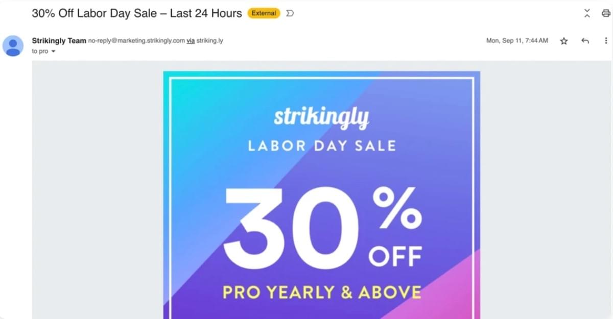 Strikingly Labor Day-verkoop e-mail