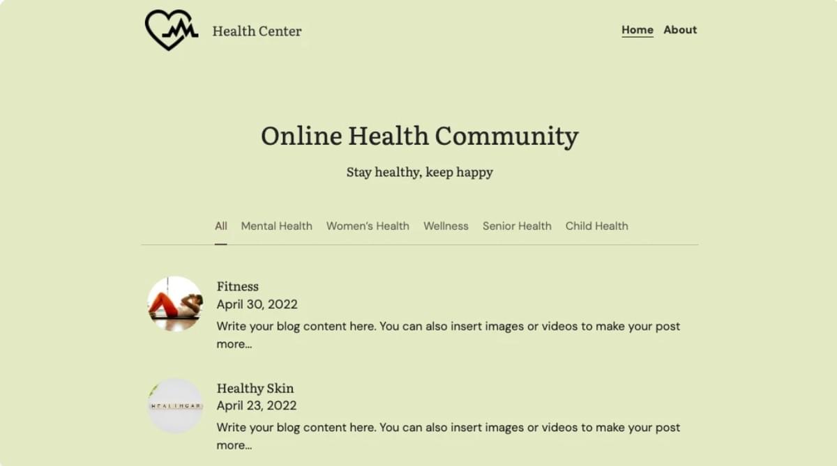 Gezondheidscentrum Sjabloon van Strikingly