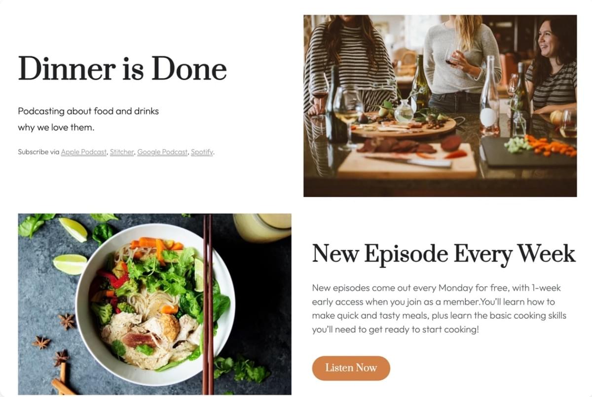 Template do Blog Dinner is Done da Strikingly