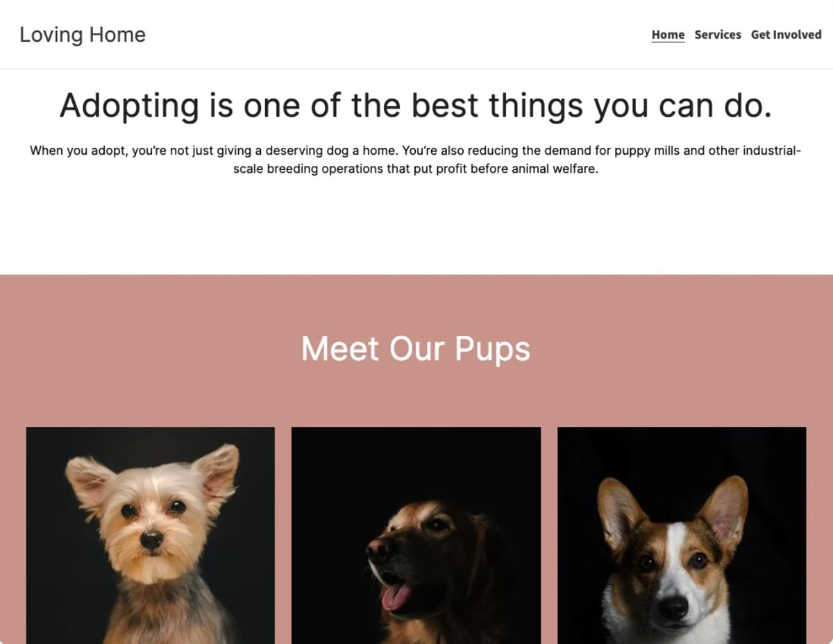 Modelo de Design de Website para Organização Sem Fins Lucrativos Loving Home