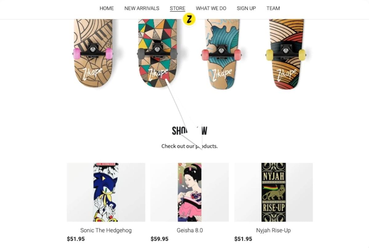 Zikape Online Winkel Sjabloon van Strikingly