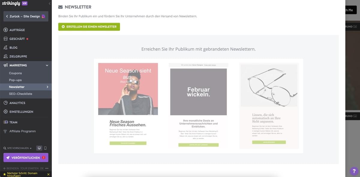 Strikingly Newsletter Funktion