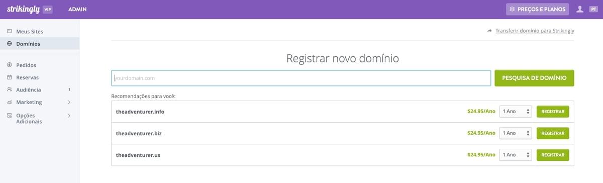 Página de Pesquisa de Domínio