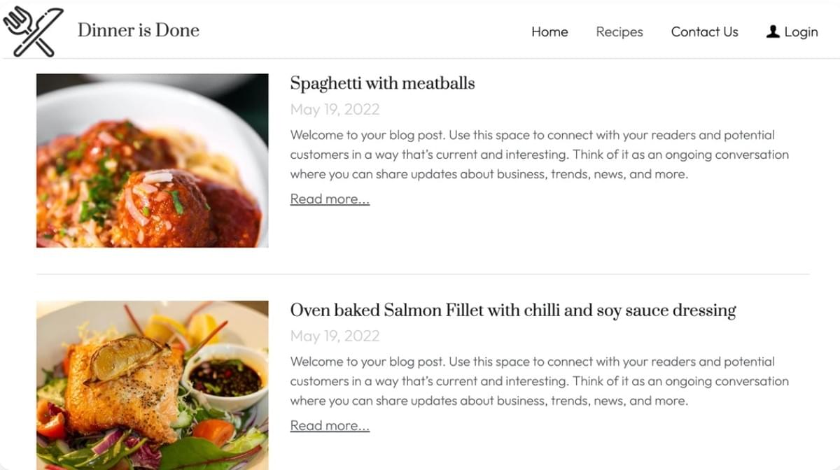 Template Dinner is Done da Strikingly