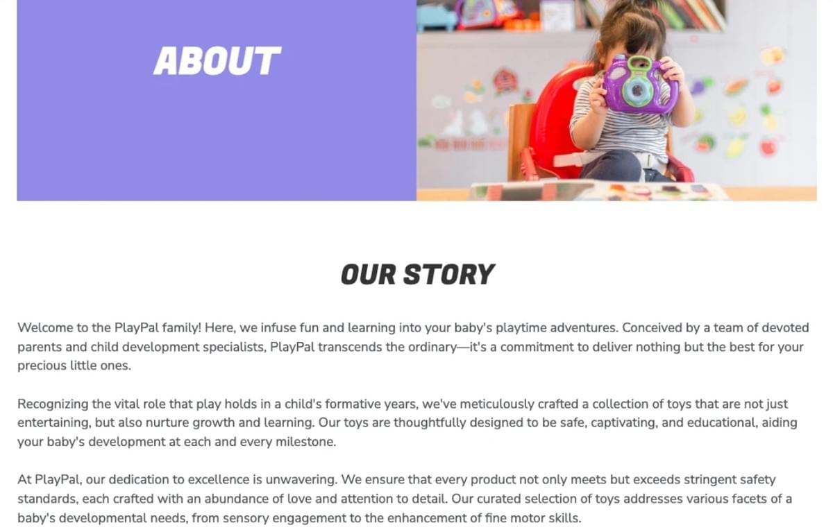 PlayPals e-commerce template van Strikingly