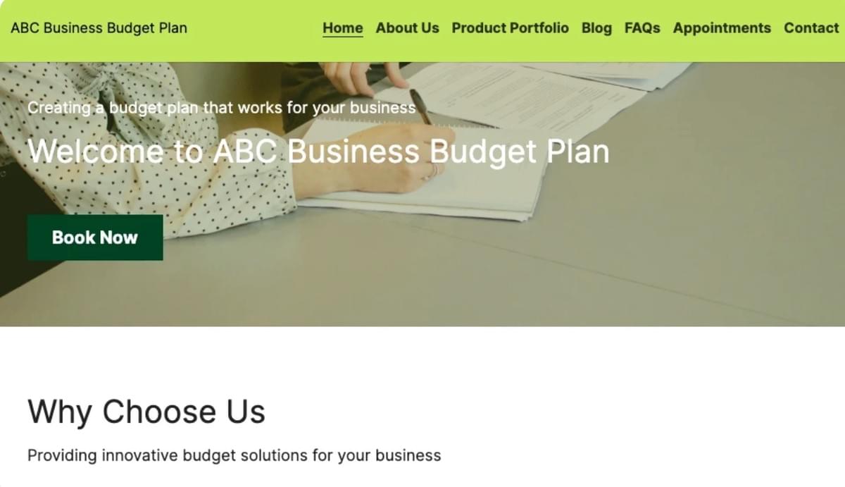 Site de planeamento de orçamento empresarial