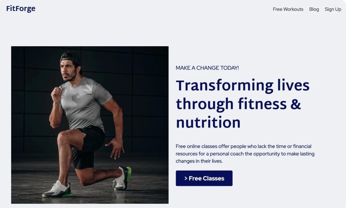 Modelo FitForge da Strikingly