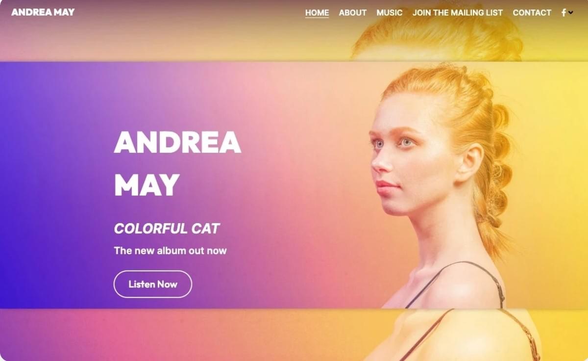 Andrea May sjabloon van Strikingly