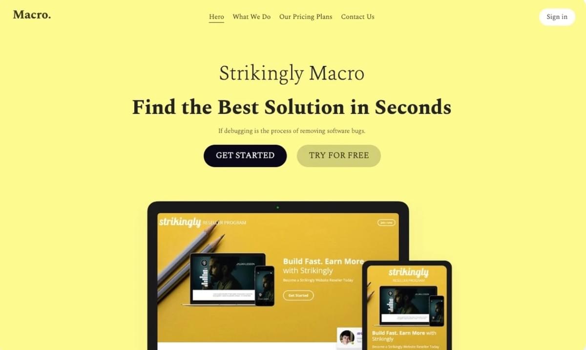 Macro-sjabloon met CTA van Strikingly