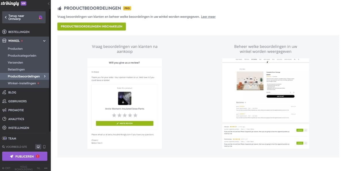 Strikingly Productbeoordelingen Functie