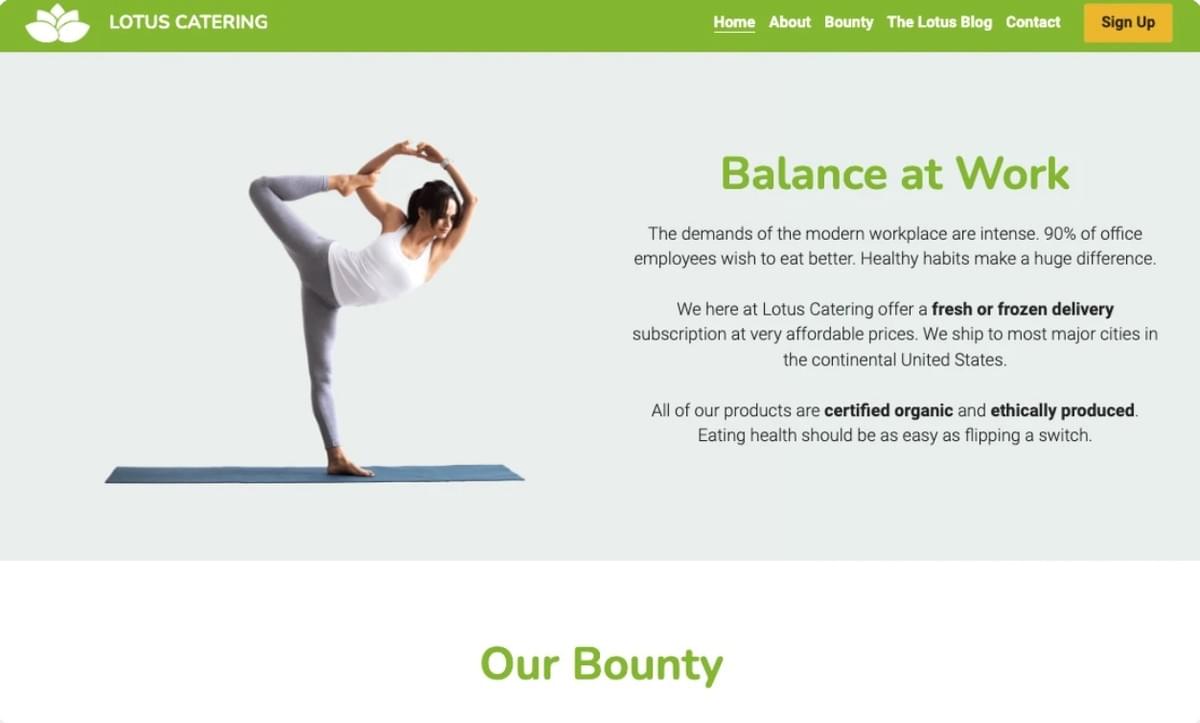 Template de E-commerce Lotus Catering da Strikingly