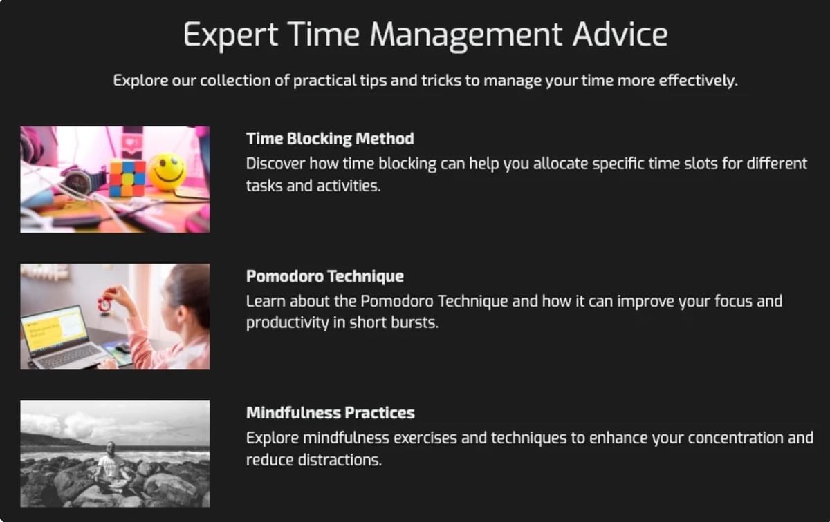 Tijdmanagementwebsite van Strikingly