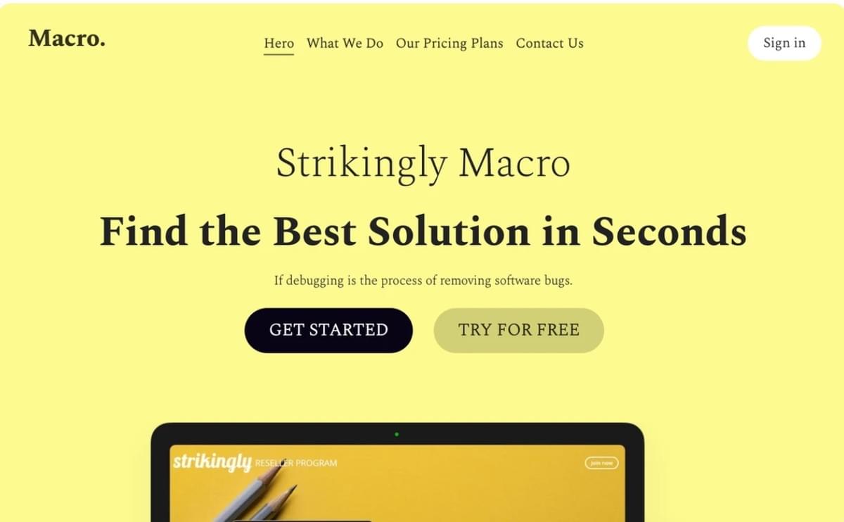 Szablon makro z Strikingly