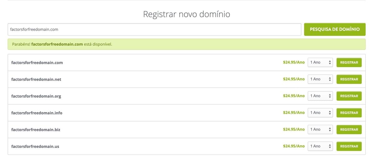 Página de Pesquisa de Domínio Strikingly