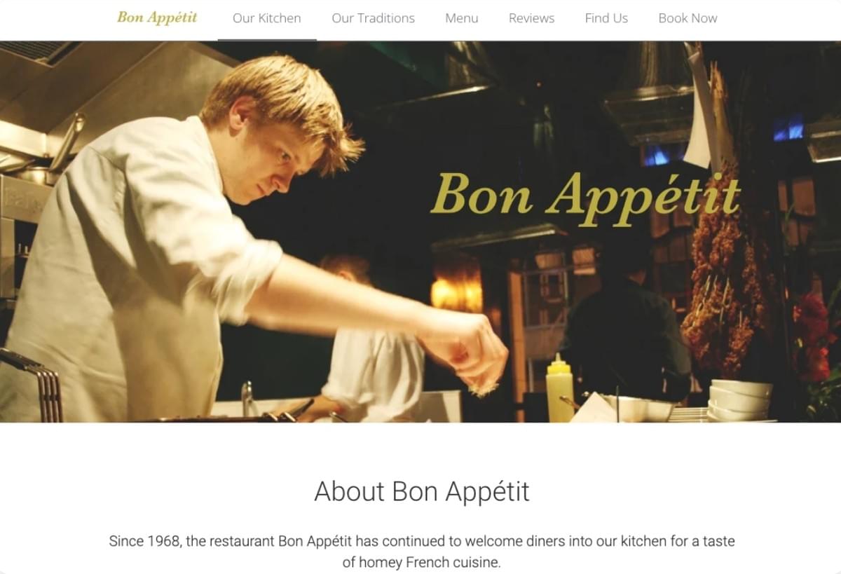 Template Bon Appetit da Strikingly