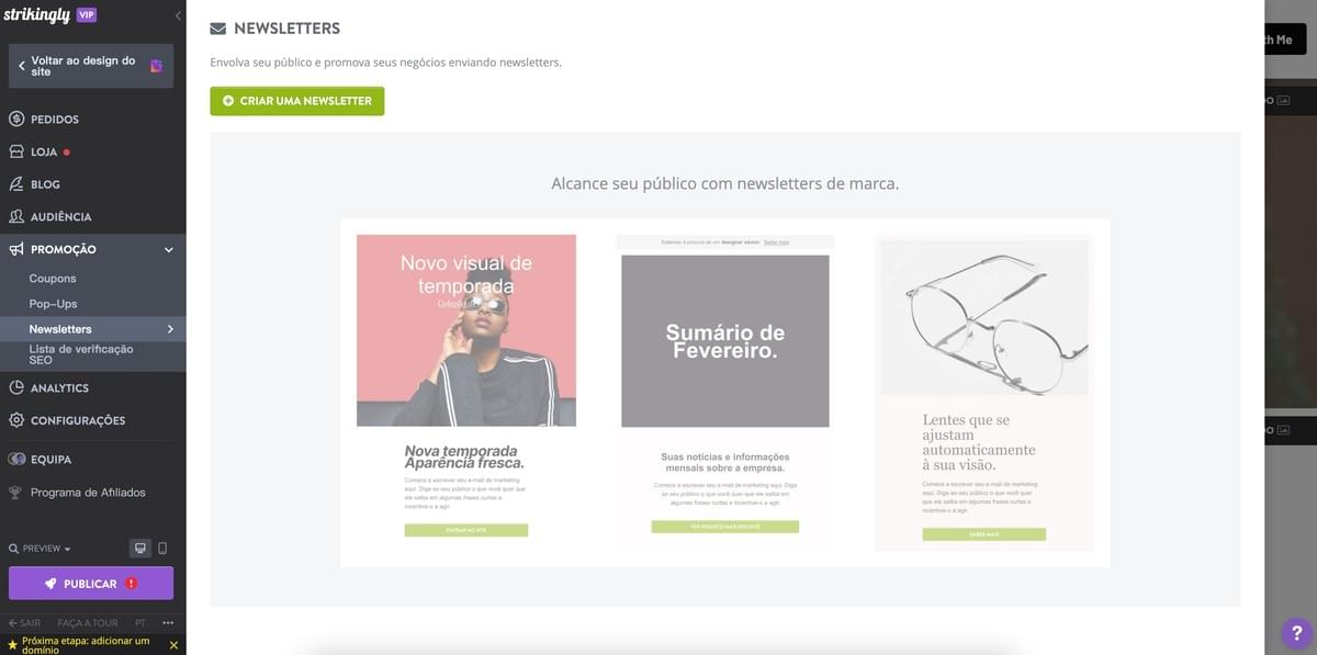 Recurso de Boletim Informativo do Strikingly