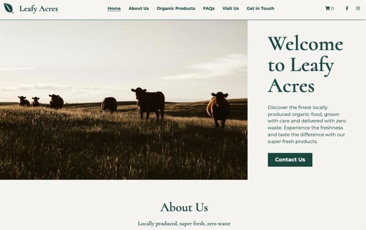 Leafy Acres Template von Strikingly