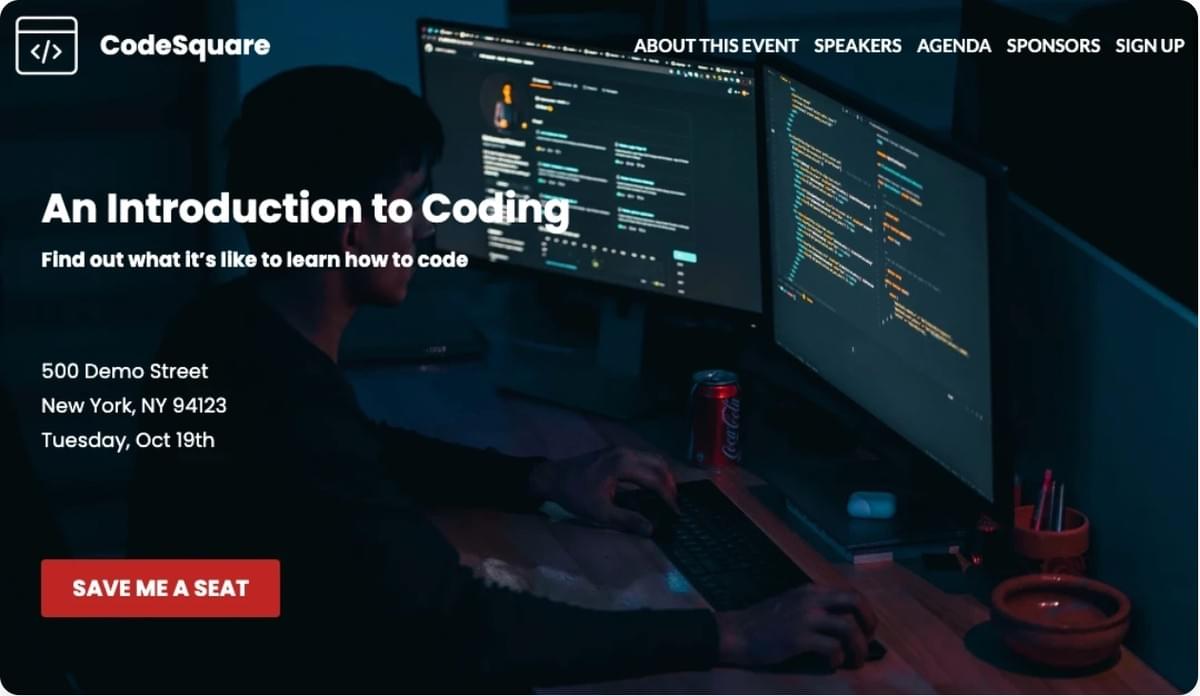 Ideias para Lead Magnets: Template CodeSquare da Strikingly