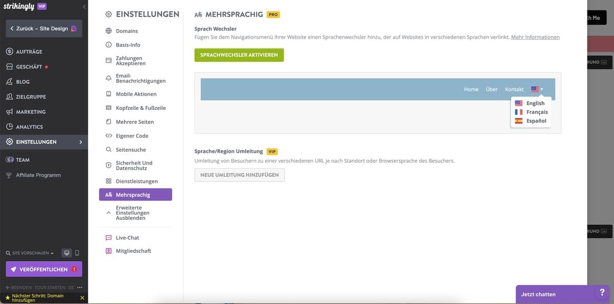 Geotargeting mit Strikingly – Sprach-Targeting