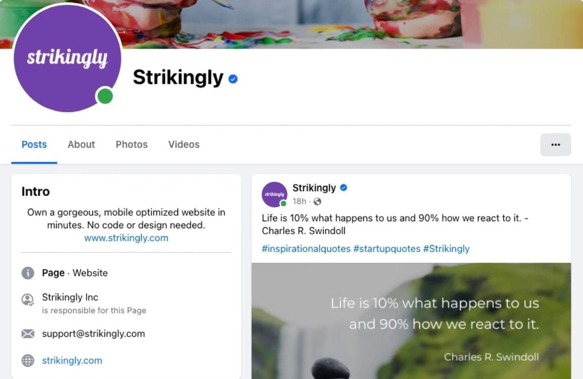 Strikinglys Facebook "Über uns"-Seite