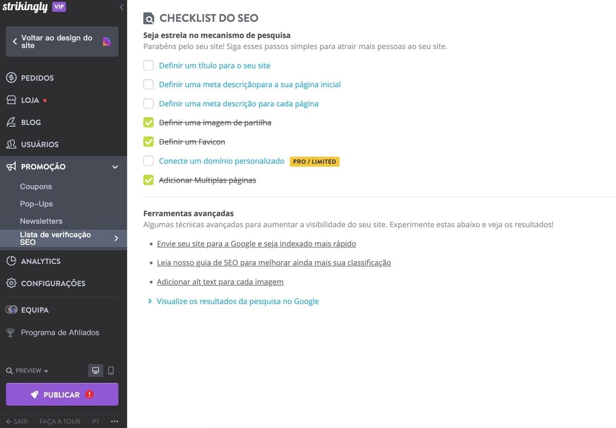 Lista de verificação SEO