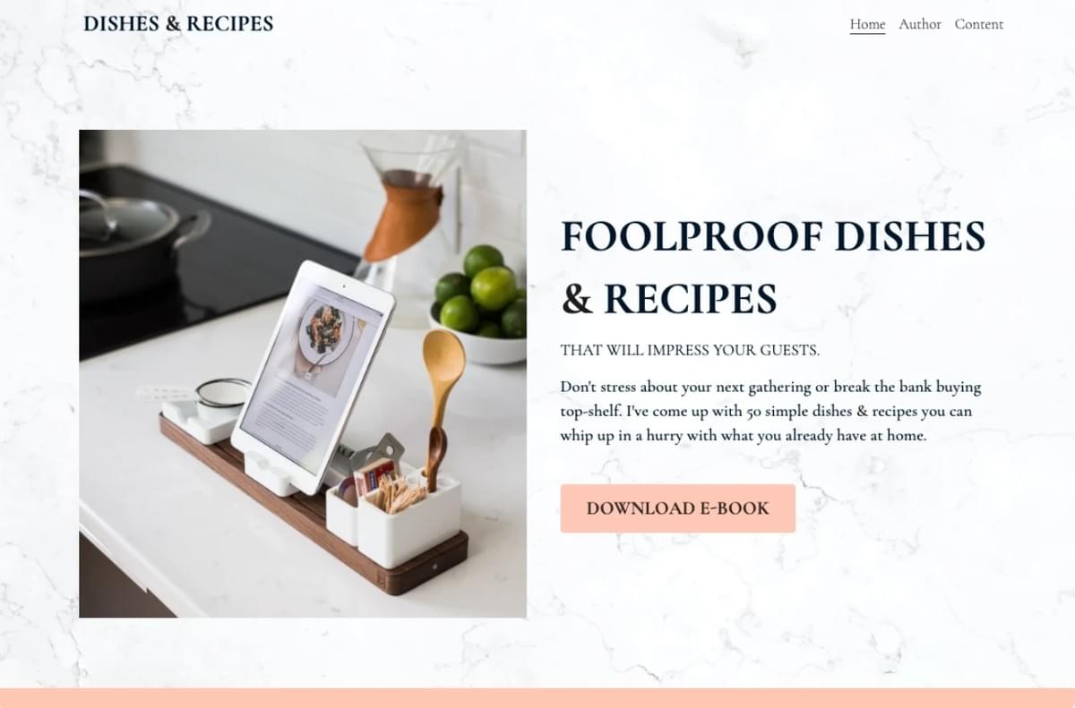 Template de Pratos & Receitas da Strikingly
