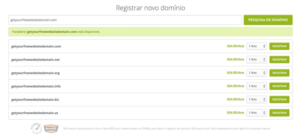 Página de Registro de Domínio