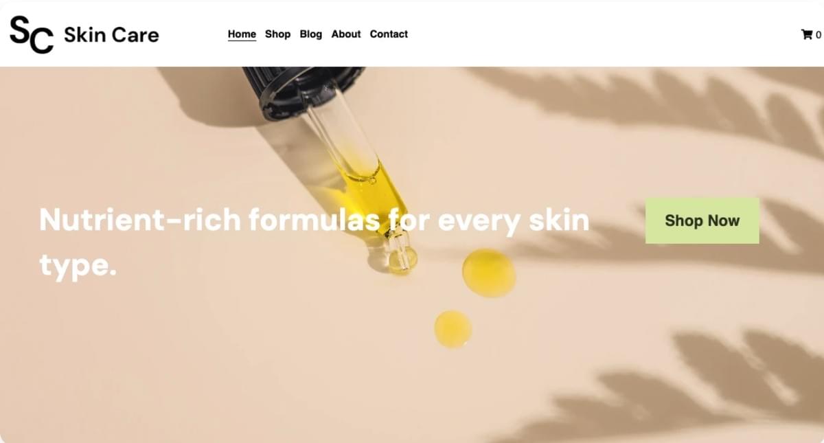 Template de Loja Online de Cuidados com a Pele da Strikingly