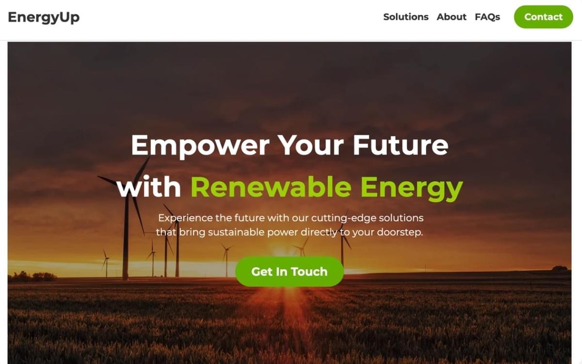 Energy Up Template van Strikingly