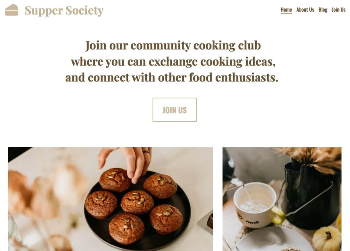 Template Supper Society da Strikingly