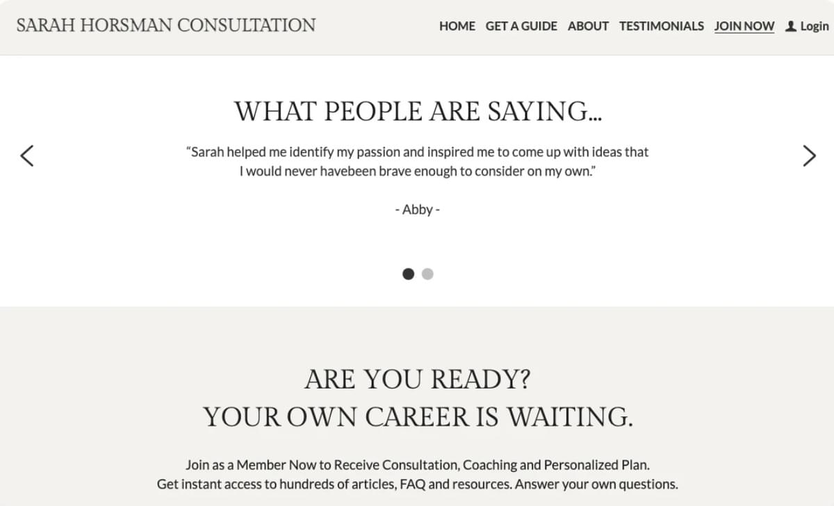 Startup Coach Template van Strikingly