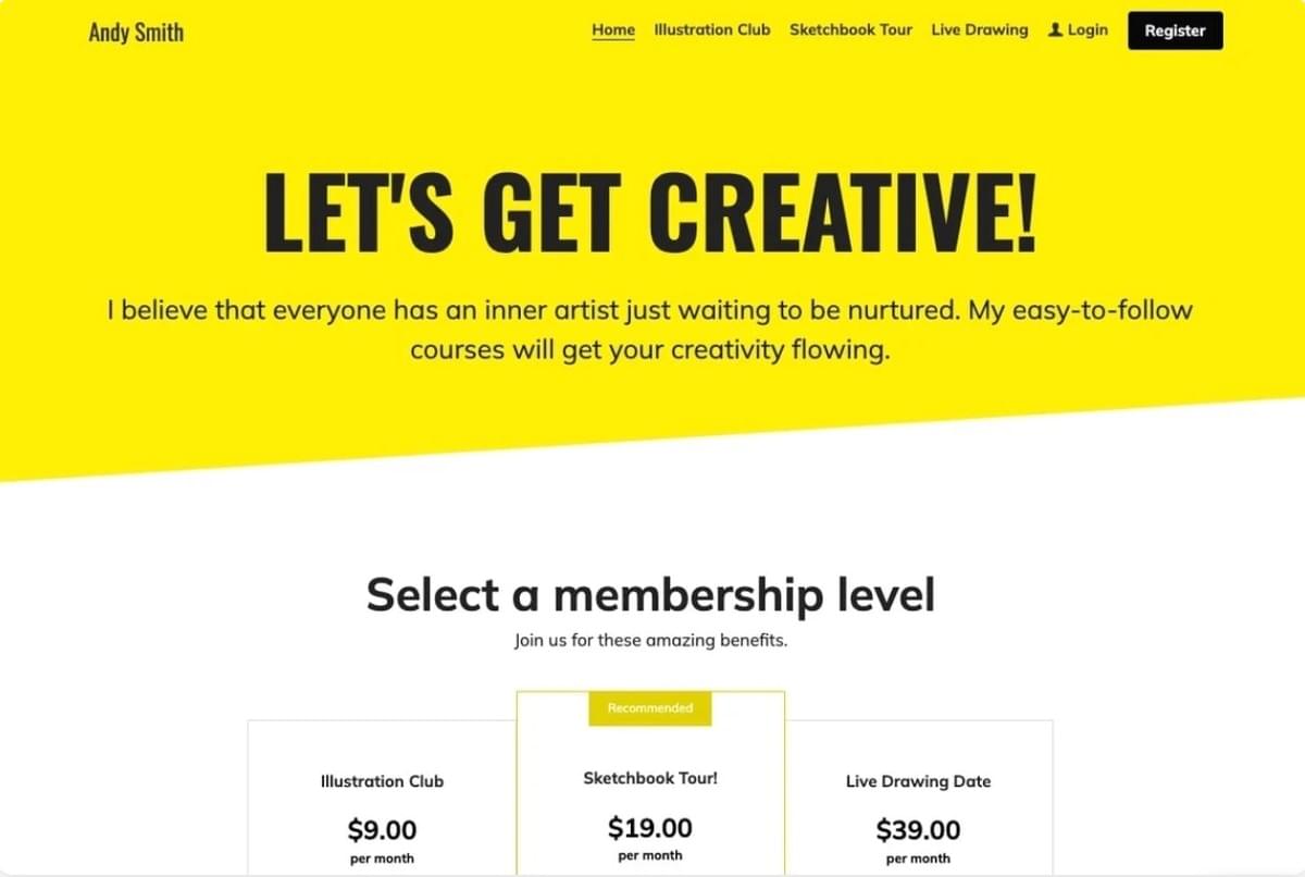 Let's Get Creative Gratis Website Sjabloon van Strikingly