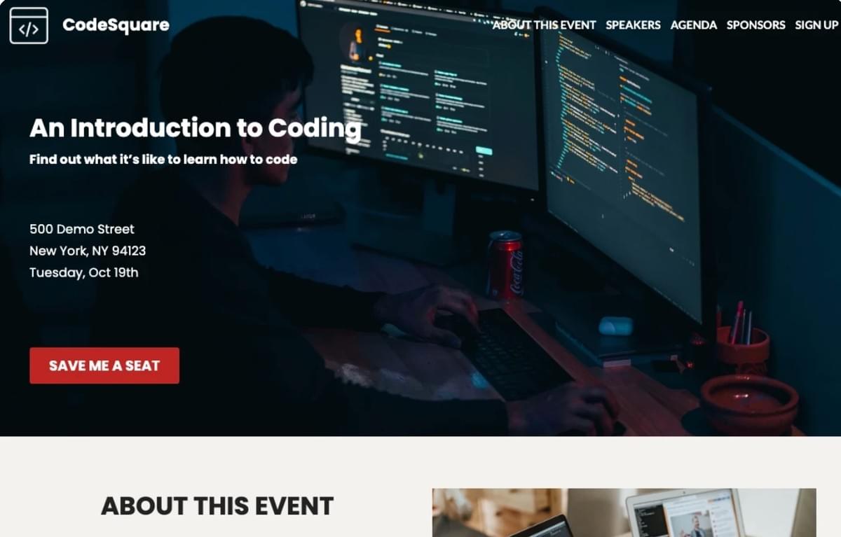 CodeSquare-sjabloon van Strikingly