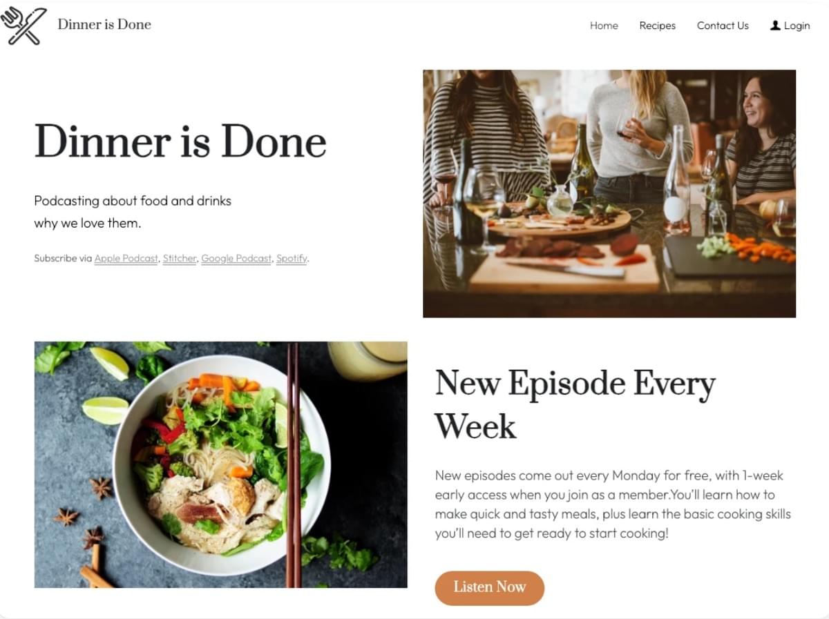 Dinner is Done Blog Template von Strikingly