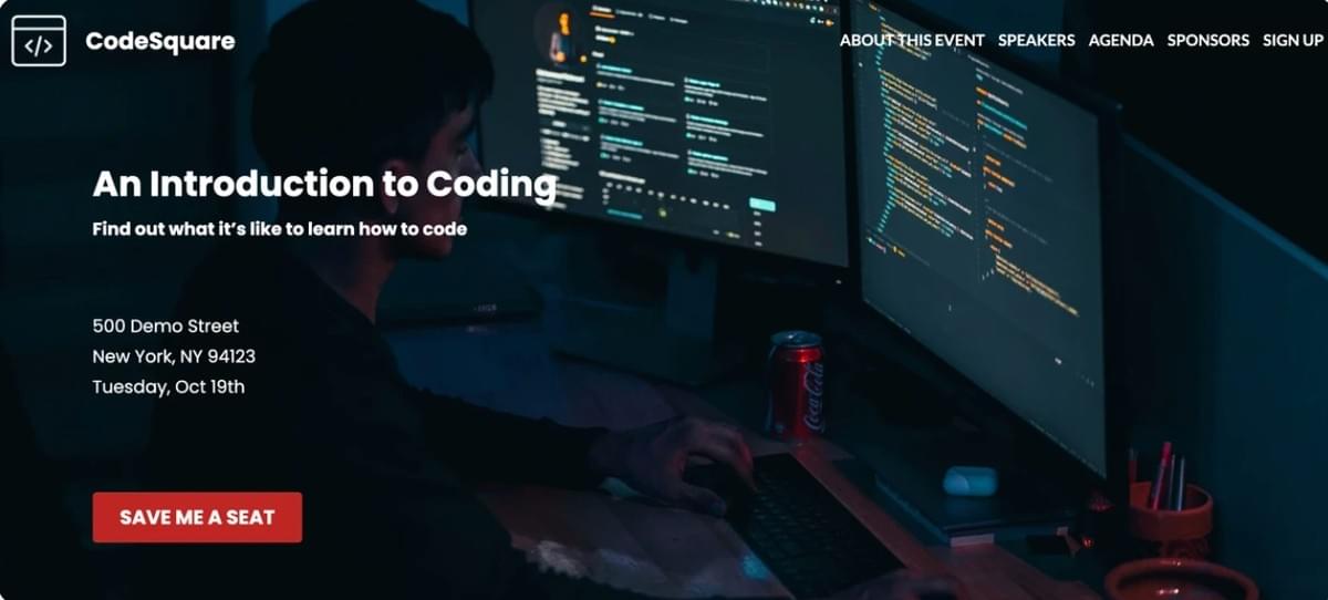 Modelo CodeSquare da Strikingly