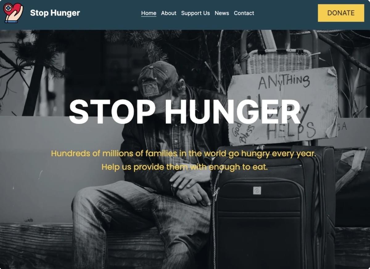 Stop Hunger Non-Profit Website Design Vorlage