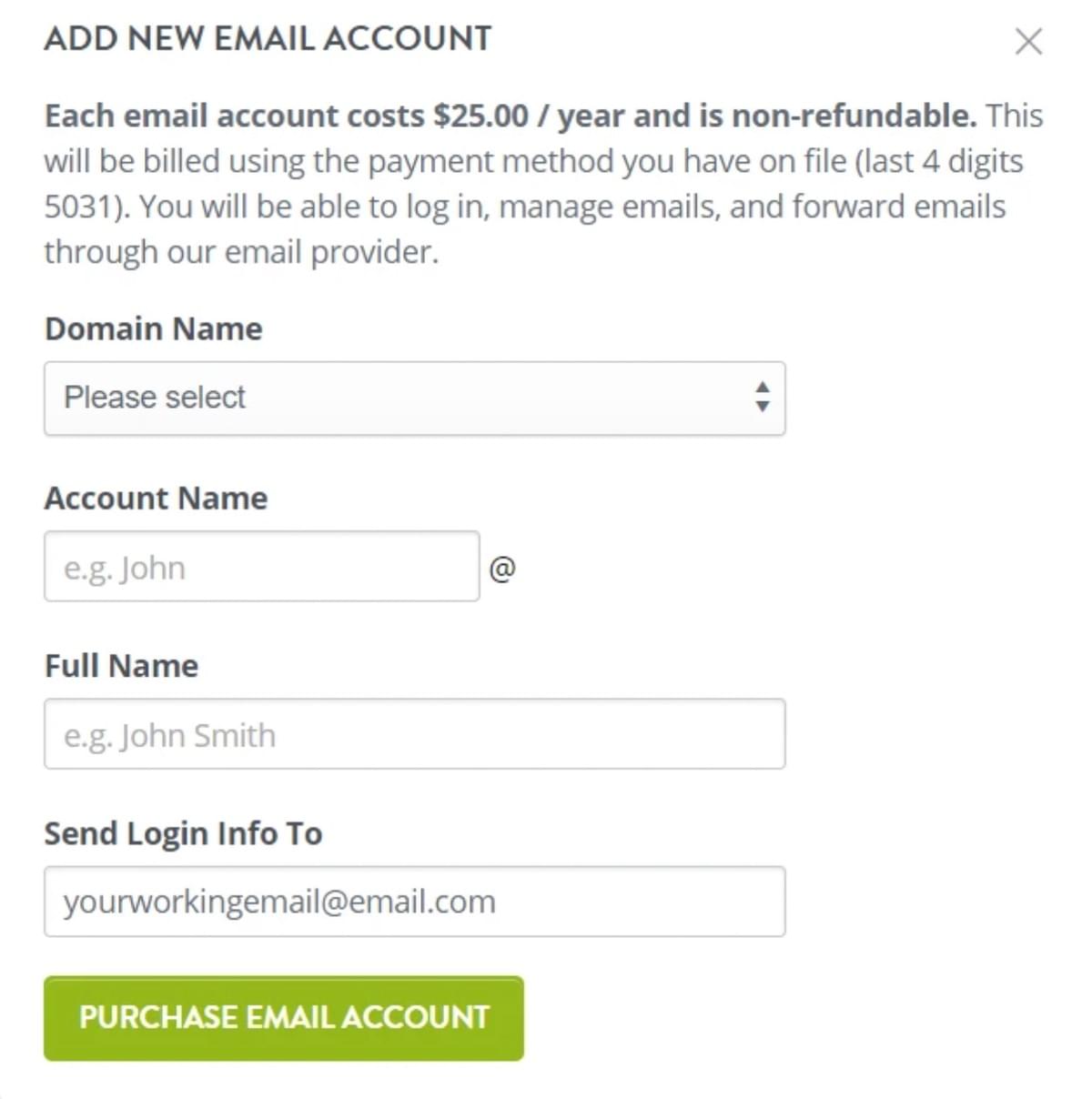 Página de Configuração de Endereço de E-mail Personalizado