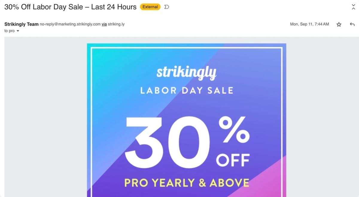 Email de Venda Strikingly