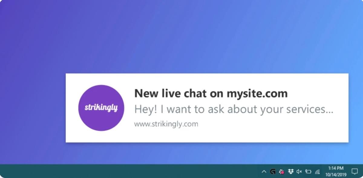 Notificação de Recurso de Chat ao Vivo da Strikingly