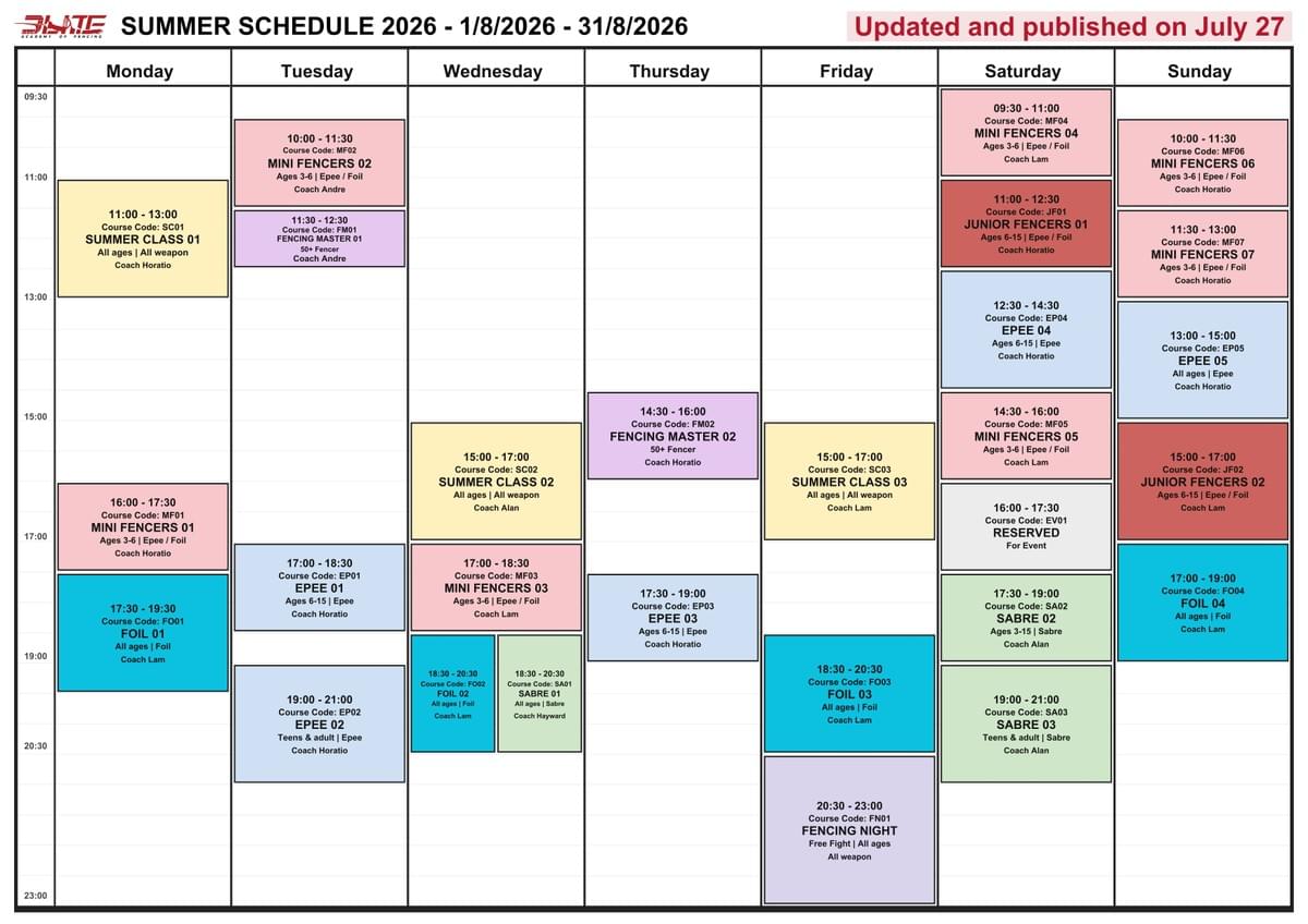 Class Schedule 2025 Class Schedule 2025