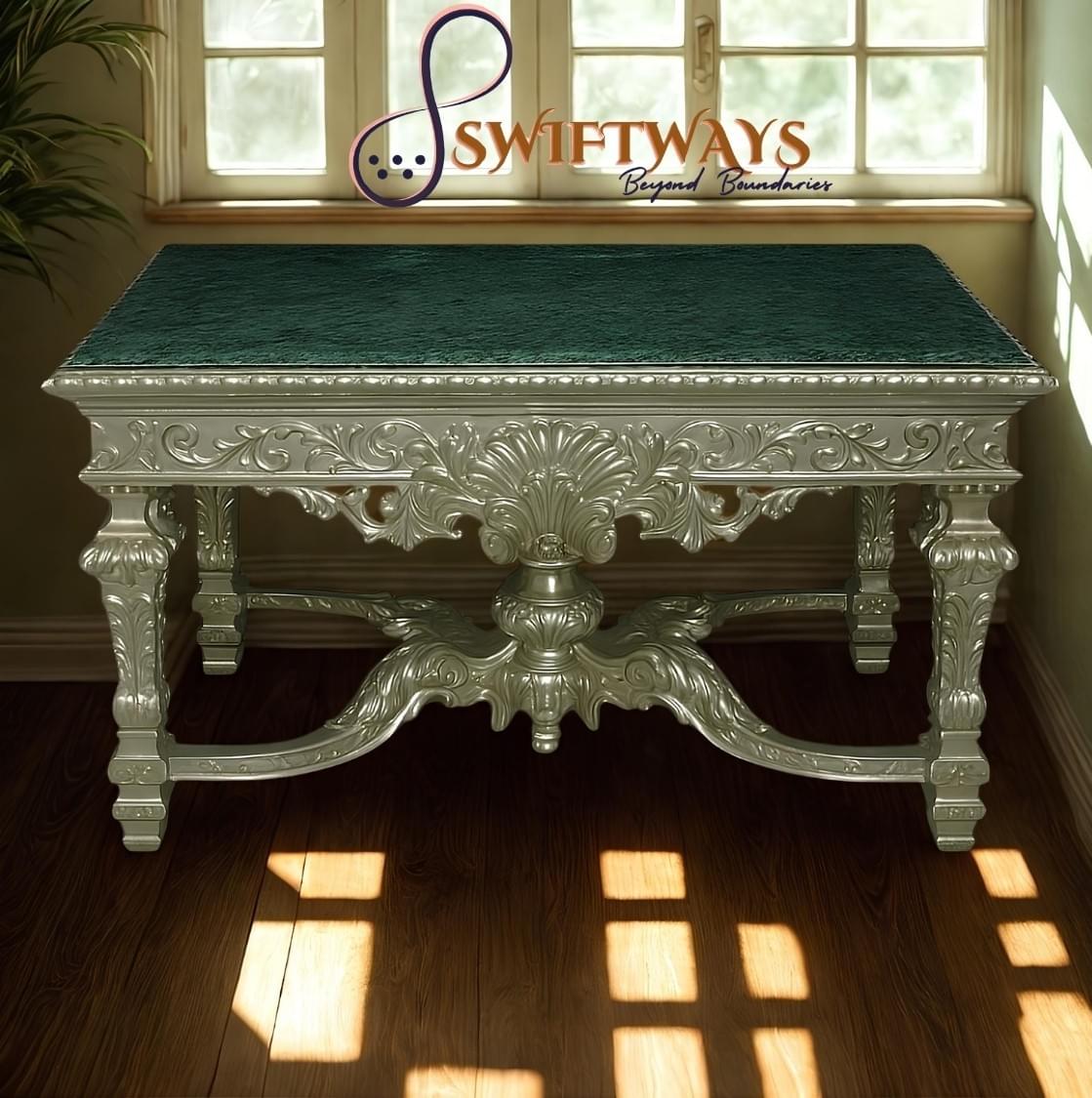 Our designs are inspired by the rich cultural heritage of India, from the intricate patterns of the Mughal era to the simplicity of modern elegance. SwiftWays creates pieces that are not only visually stunning but also functional, ensuring they fit seamlessly into contemporary living spaces while telling a story of tradition and artistry. Timeless Design What We Create Swiftways blends India’s rich heritage of craftsmanship with contemporary design to create bespoke luxury silver furniture. Inspired by centuries-old artistry from the Indus Valley to the Mughal era each handcrafted piece showcases exceptional quality, intricate detailing, and a deep cultural legacy. Committed to sustainability and tradition, Swiftways offers timeless masterpieces that seamlessly fuse history with modern innovation.