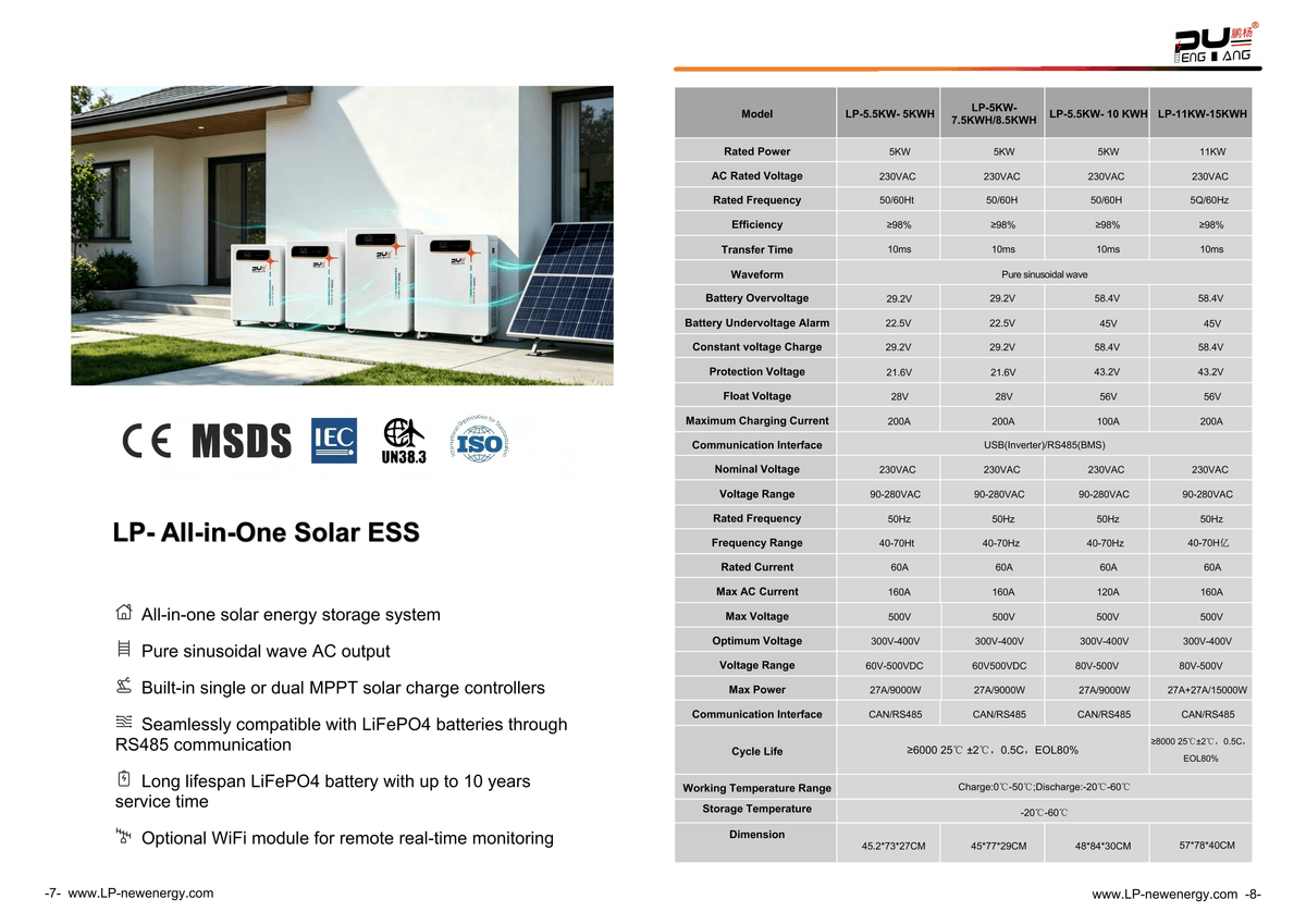 Lpeng Vertical All In One Solar Energy Storage 5.5kW 11kW Inverter Built-in 5kWh 10kWh 15kWh LiFePO4