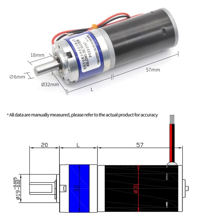 High Torque Low RPM Brushed DC Planetary Gear Motor PG32-3157 24V DC Planetary Gear Motors