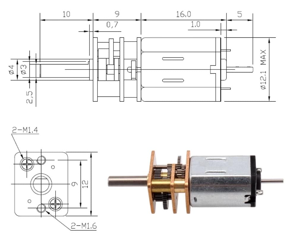 N20 Micro Metal Gearmotor with Extended Shaft Data Sheet,6V 