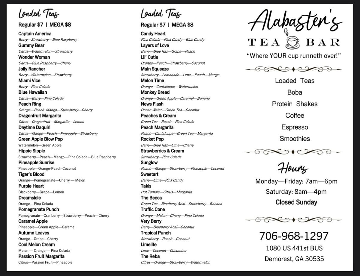 Menu Alabasters Tea Bar on Strikingly