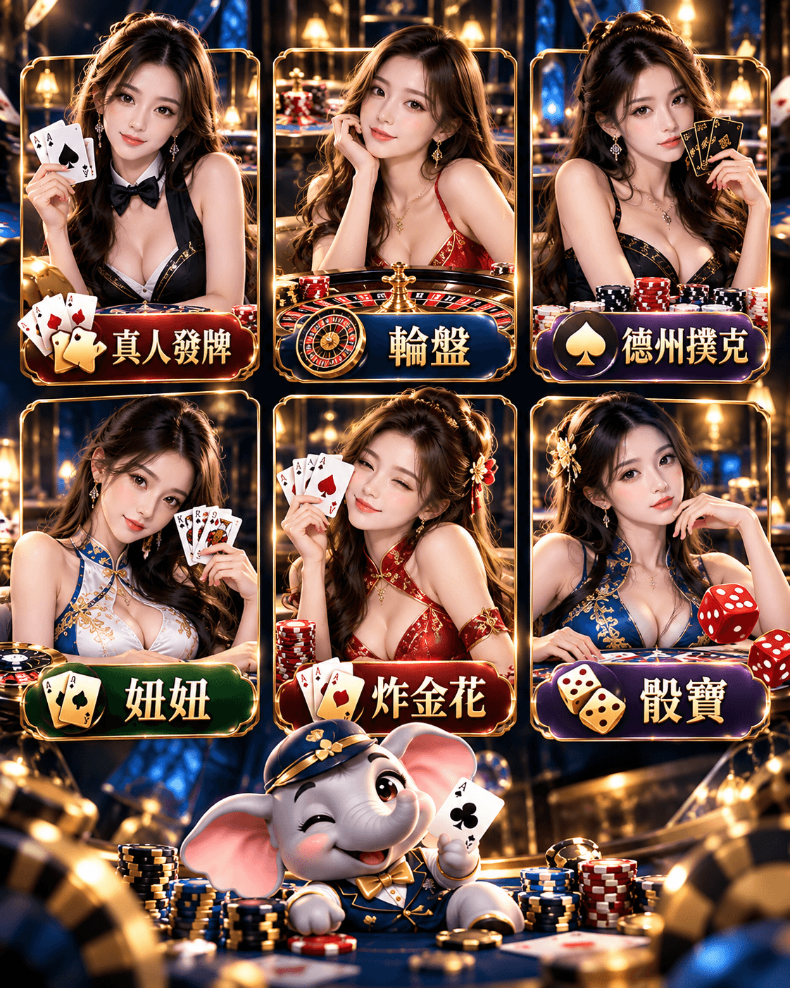 九象IX9真人百家遊戲項目，包含真人發牌、輪盤、德州撲克與骰寶