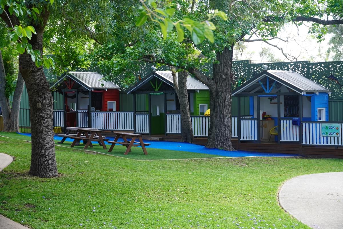 Cubby houses and shady natural playground at Annangrove Preschool Kindergarten