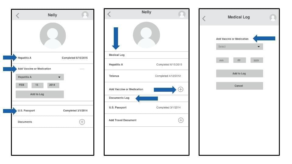 Wireframes of Profile screens