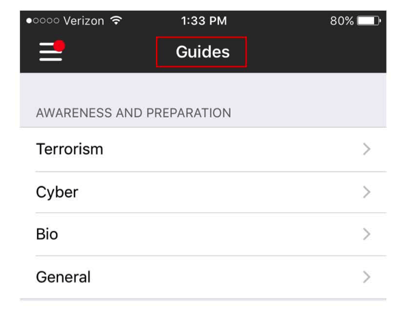Screen shot of TerrorView mobile app