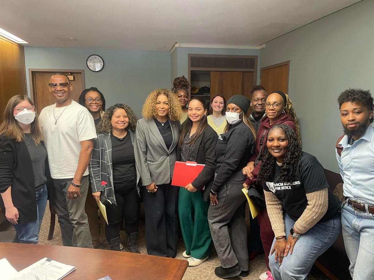 Social Workers for Justice Day of Action picutre with Assemblywoman Tapia.